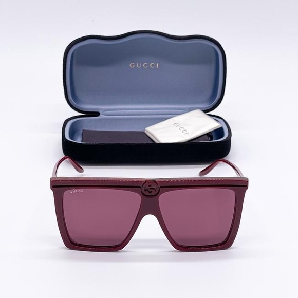 New - Gucci Burgundy New Gg0733s 003 Shield Sunglasses - Picture 4 of 13